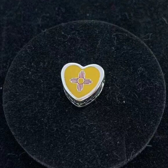 Pandora New Mexico Flag Heart Charm S925 Sterling Silver Jewelry for Bracelet - Picture 1 of 3